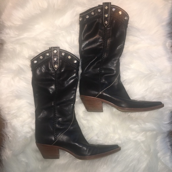 Sergio Rossi Shoes - Sergio Rossi Black Leather Western Cowboy Boots